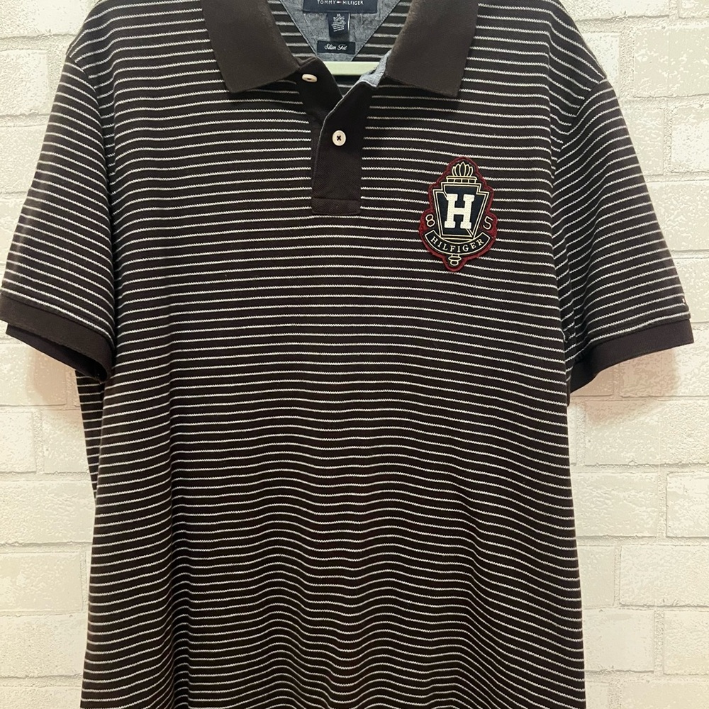 Tommy Hilfiger Black and‎ White Striped Polo